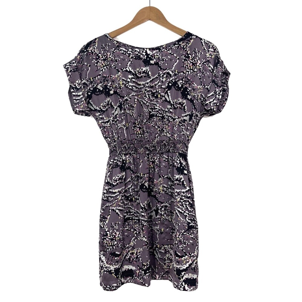 BCBGeneration Women’s Size XS Purple Print Short Sleeve Satin Casual Mini Dress